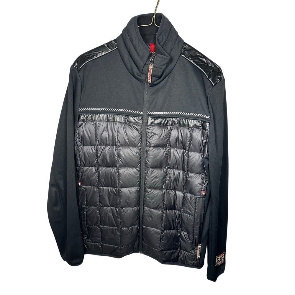 Alp-n-Rock Black Faux Leather Down Puffer Zip Up Jacket Men's XL